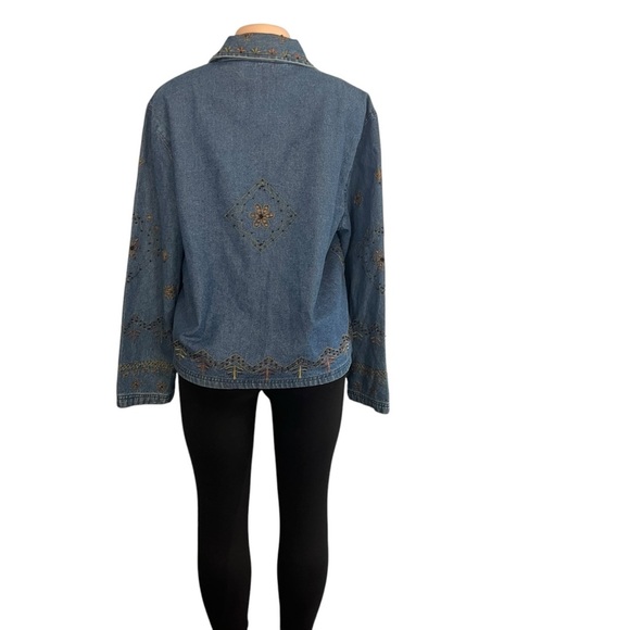 New Direction Vintage Denim Jacket Blue Embroidered Flowers Button Up - Picture 8 of 10